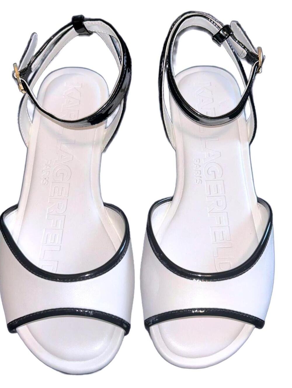Karl Lagerfeld Paris Cabria Flat Sandals "White/Black" Women's 6 | NEW